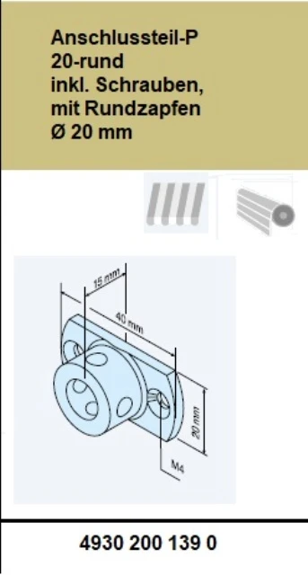 Anschlussteil-P 20-rund inkl. Schrauben, mit Rundzapfen Ø 20 mm für Becker Rohrmotoren  Baureihe P5 - P13