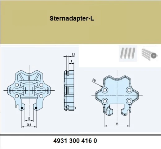 Anschlussteil - Sternadapter-L aus Kunststoff - für Becker Rohrmotoren L44 bis L120