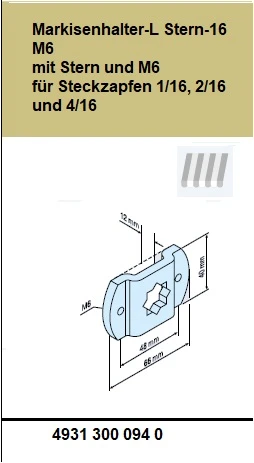 Markisenhalter-L Stern-16 M6 mit Stern für Rohrantriebe Becker L Serie