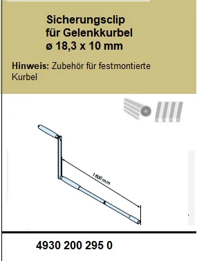 Sicherungsclip für Gelenkkurbel ø 18,3 x 10 mm  für Becker Rohrantriebe R12  - R 40 und L44 – L120 mit Handkurbelanschluss