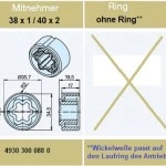 Adapter für Rundrohr 38 x 1 / 40 x 2 , für Rohrmotore Becker Baureihe P Serie