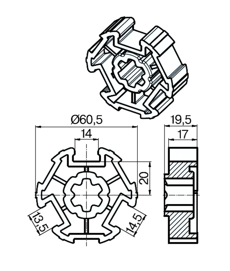 Adapterset für Nutwelle 63NK bis 25 Nm für Rohrmotoren Becker Baureihe R Serie