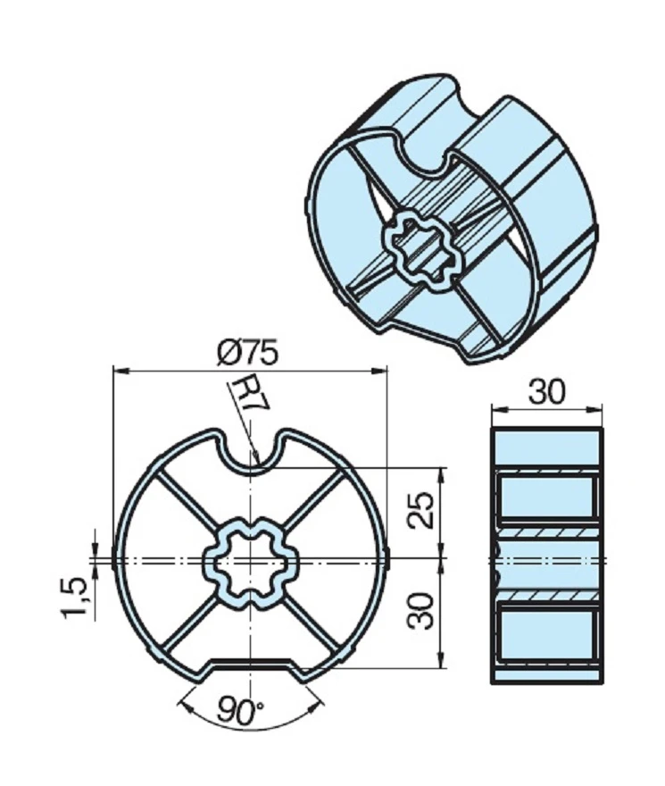 Adapterset für Nutwelle DW78N 1,5mm Mittelversatz , für Rohrmotore Becker Baureihe L