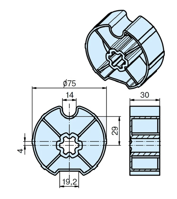 Adapterset für Nutwelle DW78N 4mm Mittelversatz , für Rohrmotore Becker Baureihe L