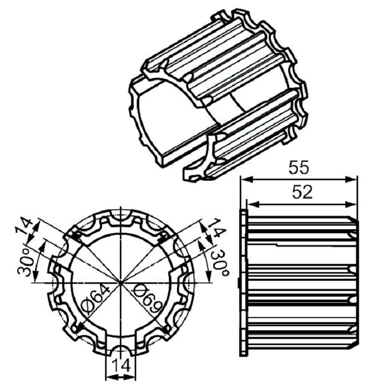 Adapterset für Nutwelle Optinut 69x 1,25mm , für Rohrmotore Becker Baureihe R