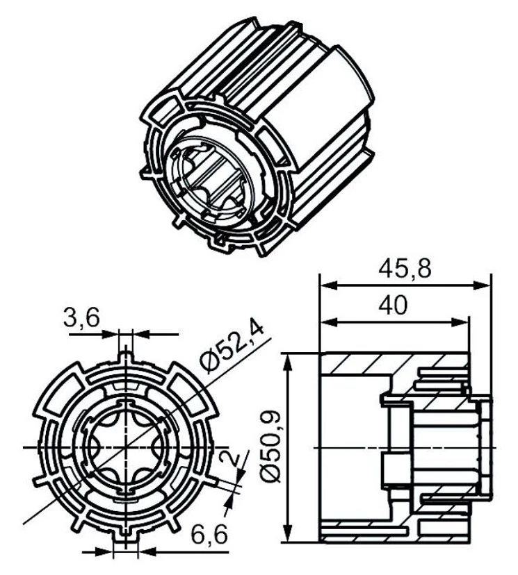 Adapterset für Profilwelle O-ZF54  für Rohrmotoren Becker Baureihe P und R Serie mit  Hinderniserkennung