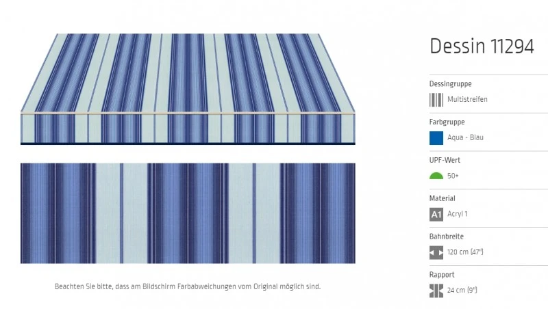 Markisentuch Multistreifen, Aqua Blau, UPF 50+, Acryl 1, Stoff-Nr. 11294