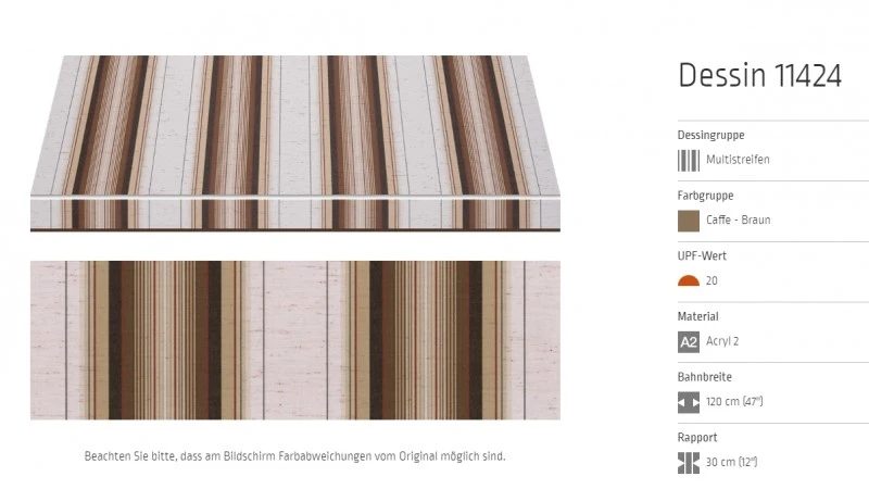 Markisentuch Multistreifen, Caffe - Braun, UPF 20, Acryl 2, Stoff-Nr. 11424