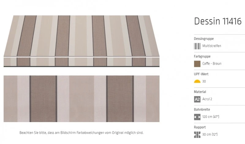 Markisentuch Multistreifen, Caffe - Braun, UPF 30, Acryl 2, Stoff-Nr. 11416