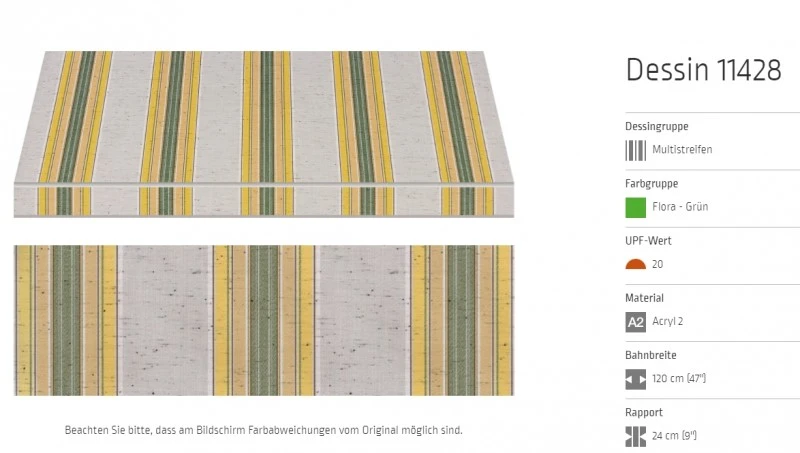 Markisentuch Multistreifen, Flora Grün, UPF 20, Acryl 2, Stoff-Nr. 11428