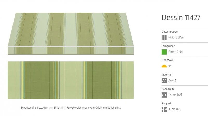 Markisentuch Multistreifen, Flora Grün, UPF 30, Acryl 2, Stoff-Nr. 11427