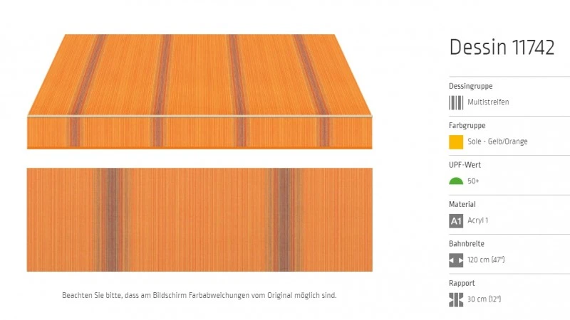 Markisentuch Multistreifen ,Sole - Gelb/Orange UPF 50+,Acryl 1, Stoff-Nr. 11742