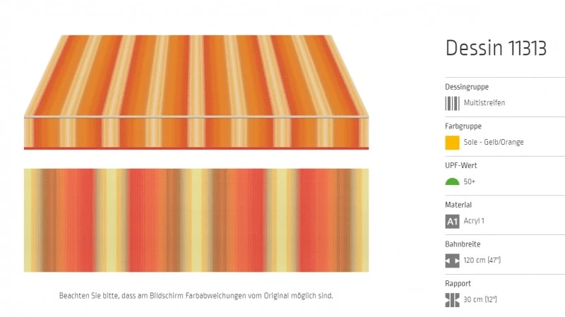 Markisentuch Multistreifen ,Sole - Gelb/Orange UPF 50+,Acryl 1, Stoff-Nr. 11313