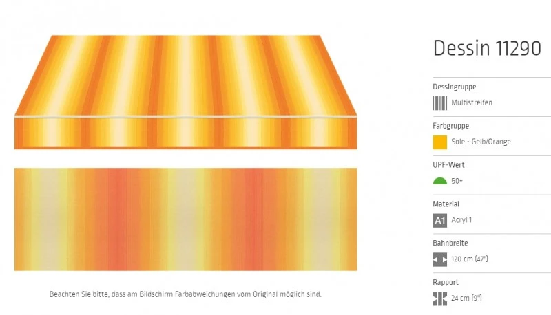 Markisentuch Multistreifen ,Sole - Gelb/Orange UPF 50+,Acryl 1, Stoff-Nr. 11290