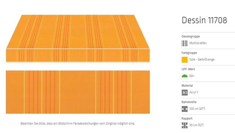 Markisentuch Multistreifen ,Sole - Gelb/Orange UPF 50+,Acryl 1, Stoff-Nr. 11708