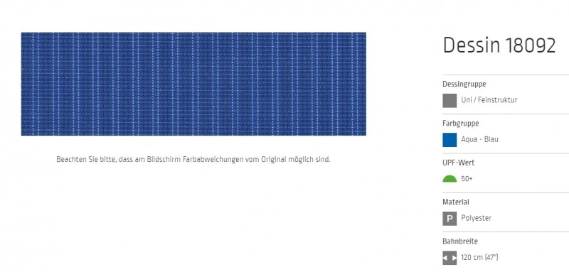 Markisentuch Uni - Feinstruktur, Aqua - Blau UPF 50+, Polyester, Stoff-Nr. 18092